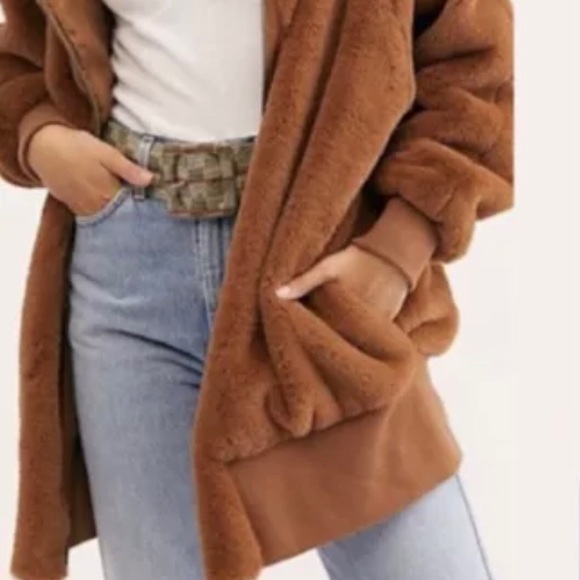 SOLD*SOLD*SOLD*SOLD*NWT*FREE PEOPLE FAUX FUR HOODED JACKET*BROWN*MSRP $198 - Picture 5 of 8